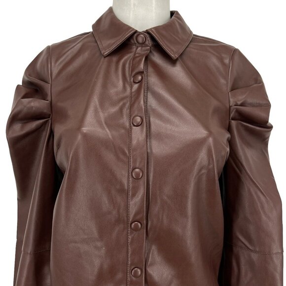7 For All Mankind Women's Brown Top Size Small Faux Leather Puff Long Sleeve NWT - Picture 5 of 13